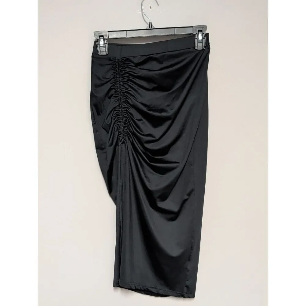 Princess Polly Black Ruched Midi Skirt